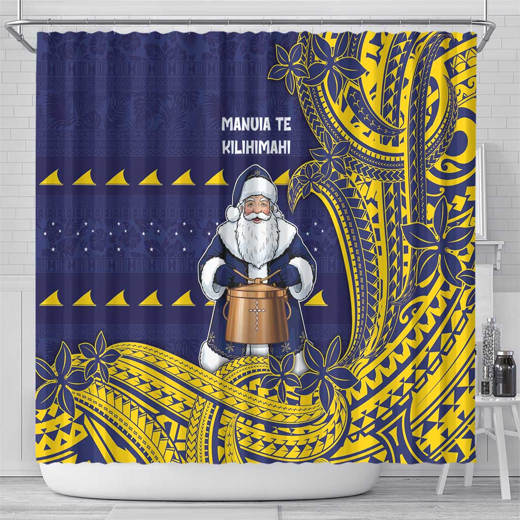 Tokelau Christmas Shower Curtain Santa With Tuluma Xmas Tribal Waves - Polynesian Pride