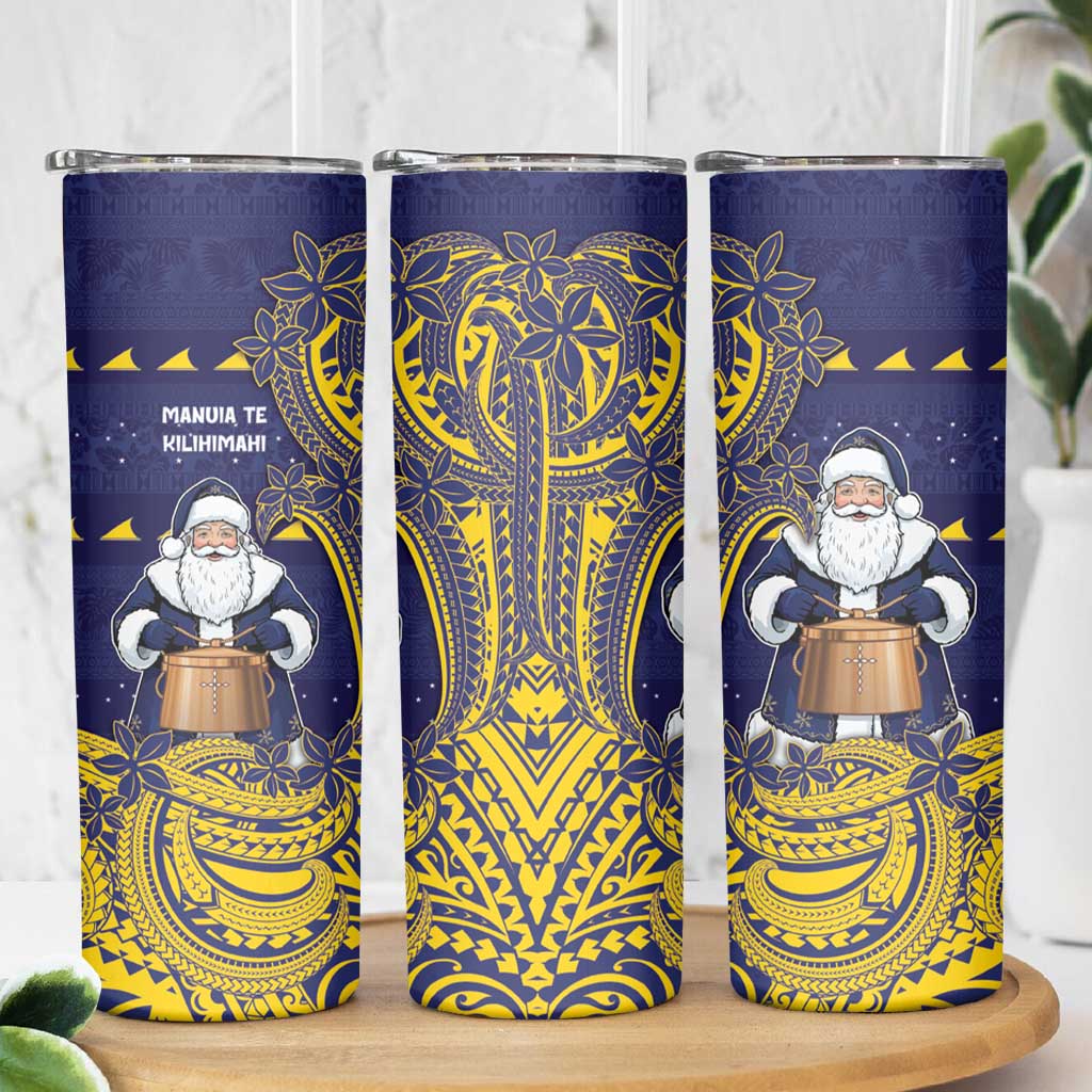 Tokelau Christmas Skinny Tumbler Santa With Tuluma Xmas Tribal Waves - Polynesian Pride