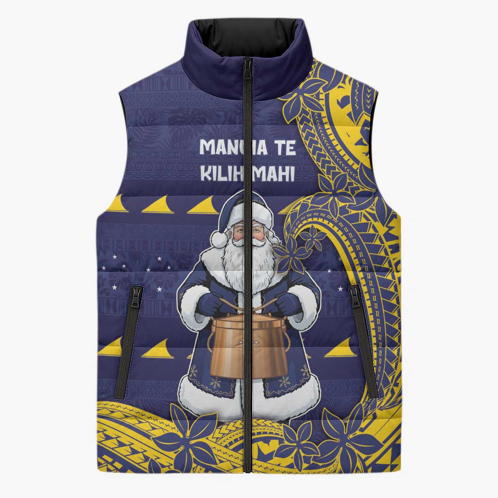 Tokelau Christmas Sleeveless Puffer Jacket Santa With Tuluma Xmas Tribal Waves - Polynesian Pride