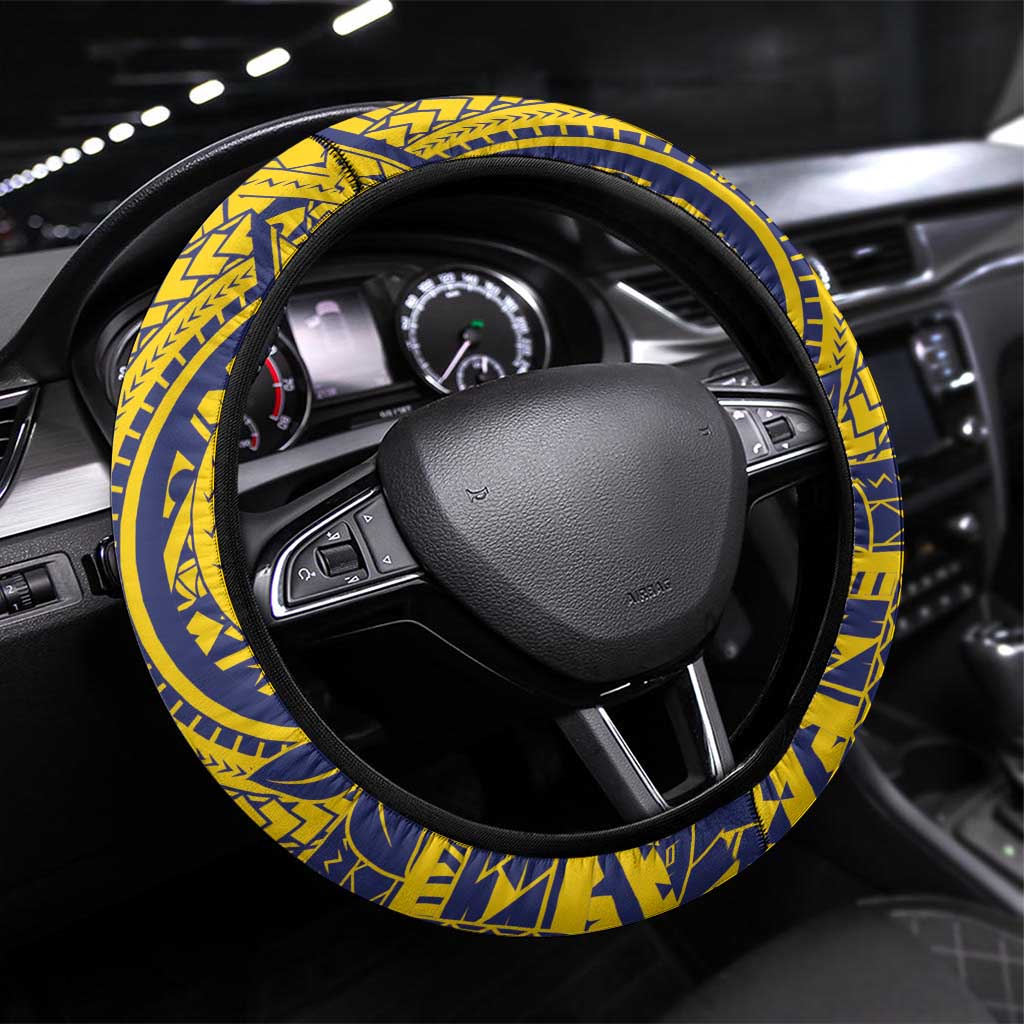Tokelau Christmas Steering Wheel Cover Santa With Tuluma Xmas Tribal Waves - Polynesian Pride