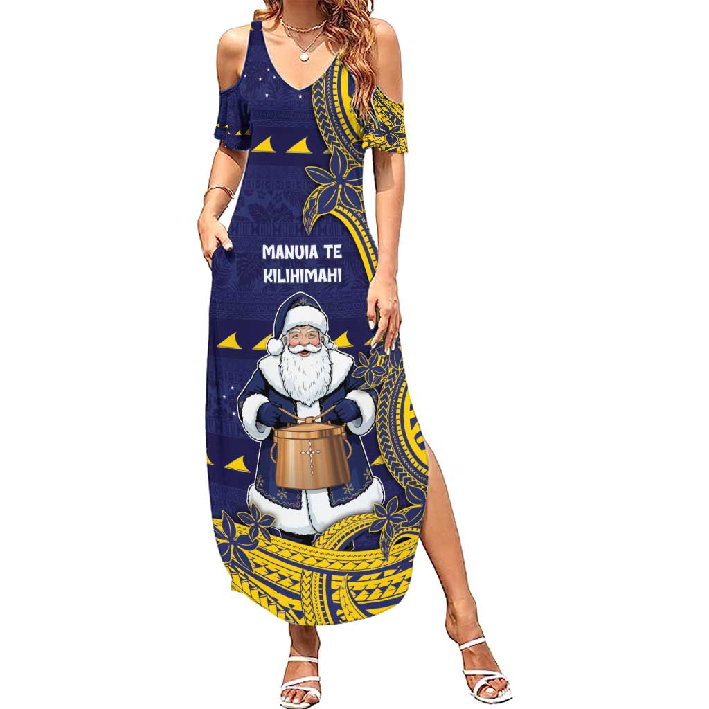Tokelau Christmas Summer Maxi Dress Santa With Tuluma Xmas Tribal Waves - Polynesian Pride