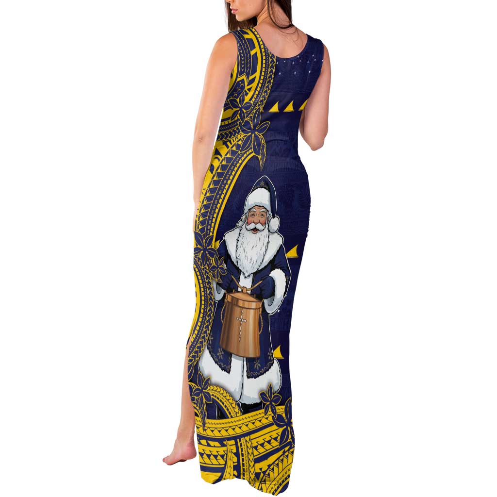 Tokelau Christmas Tank Maxi Dress Santa With Tuluma Xmas Tribal Waves - Polynesian Pride
