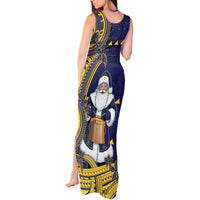 Tokelau Christmas Tank Maxi Dress Santa With Tuluma Xmas Tribal Waves - Polynesian Pride
