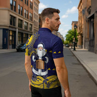 Tokelau Christmas Zipper Polo Shirt Santa With Tuluma Xmas Tribal Waves - Polynesian Pride