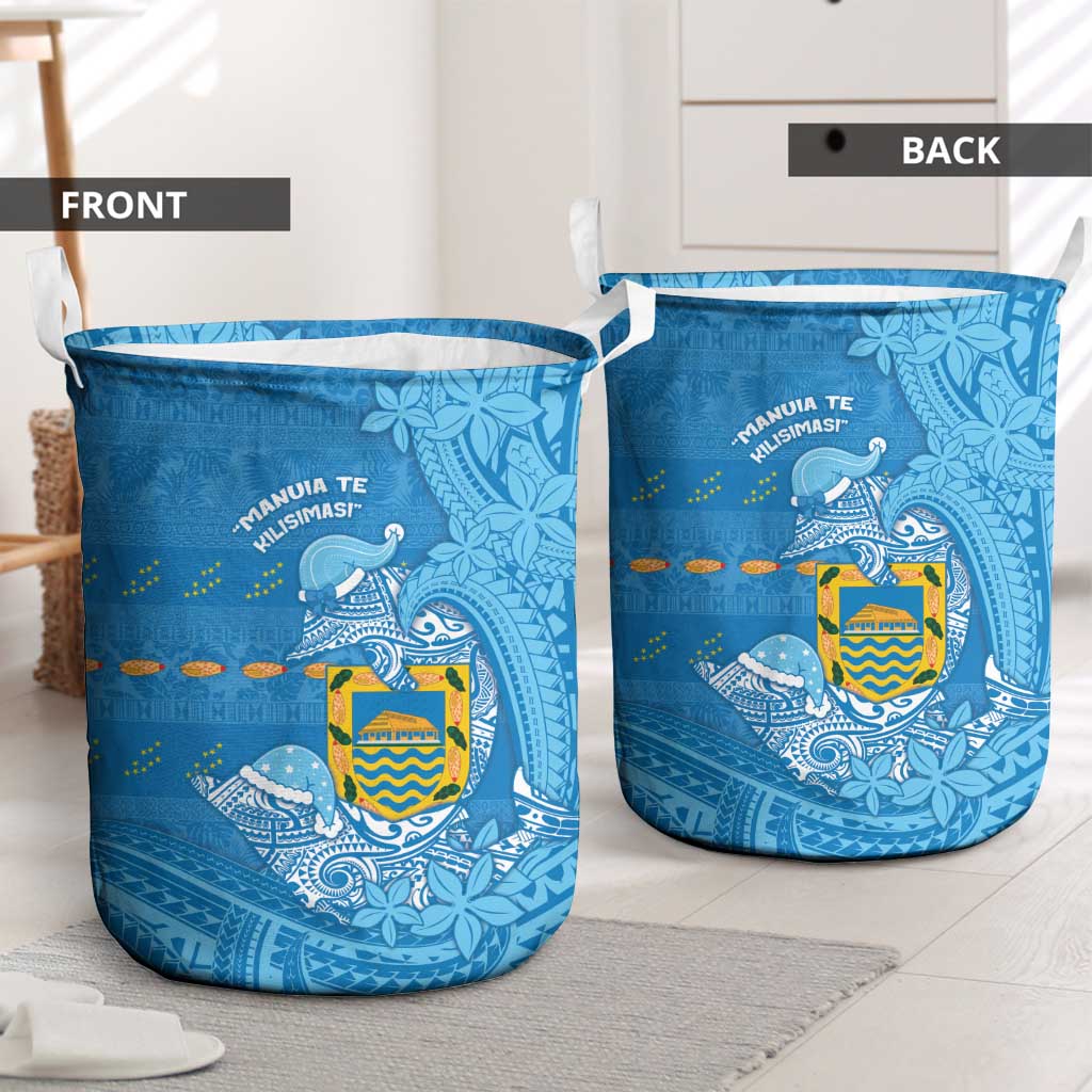 Tuvalu Christmas Laundry Basket Dolphins Santa Xmas Tribal Waves - Polynesian Pride