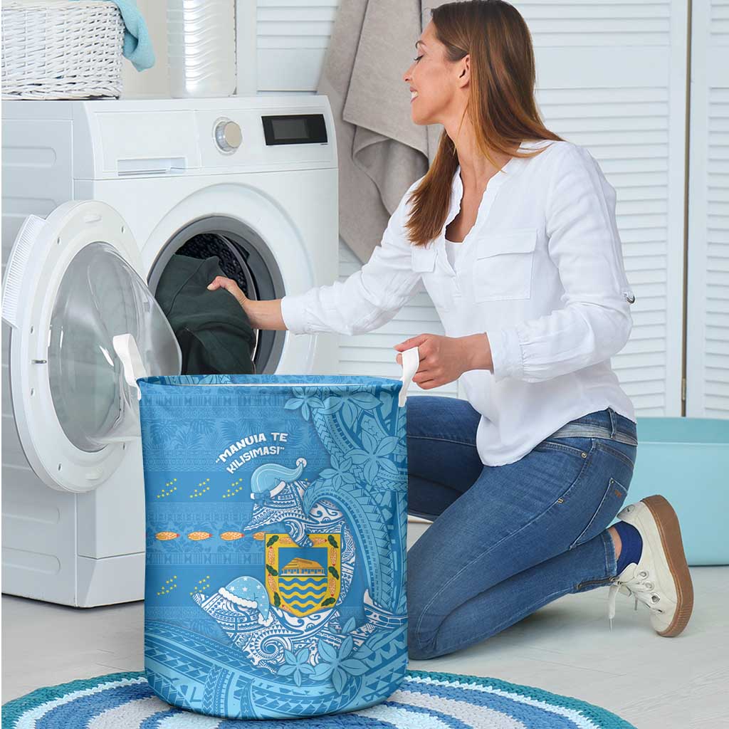 Tuvalu Christmas Laundry Basket Dolphins Santa Xmas Tribal Waves - Polynesian Pride