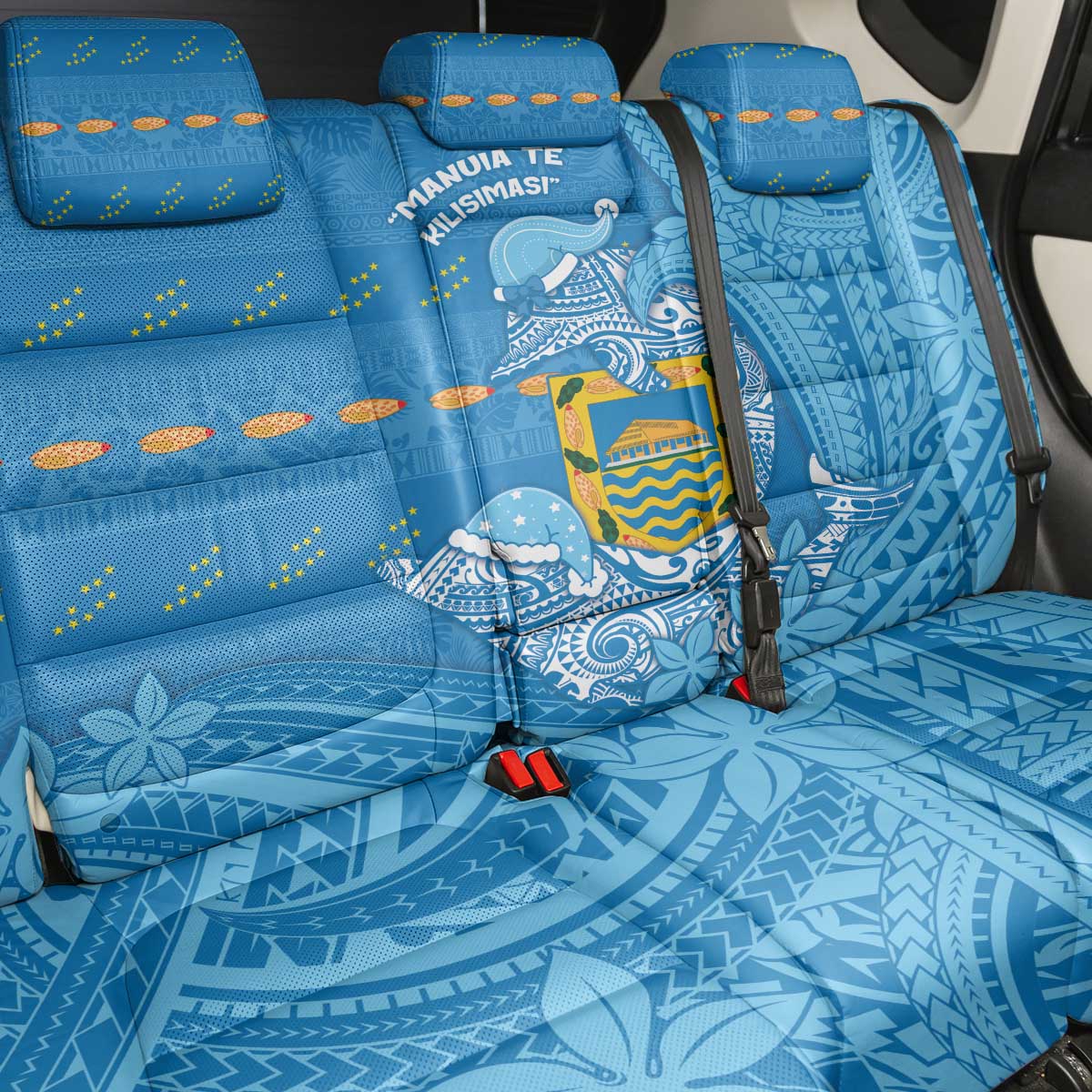 Tuvalu Christmas Back Car Seat Cover Dolphins Santa Xmas Tribal Waves - Polynesian Pride