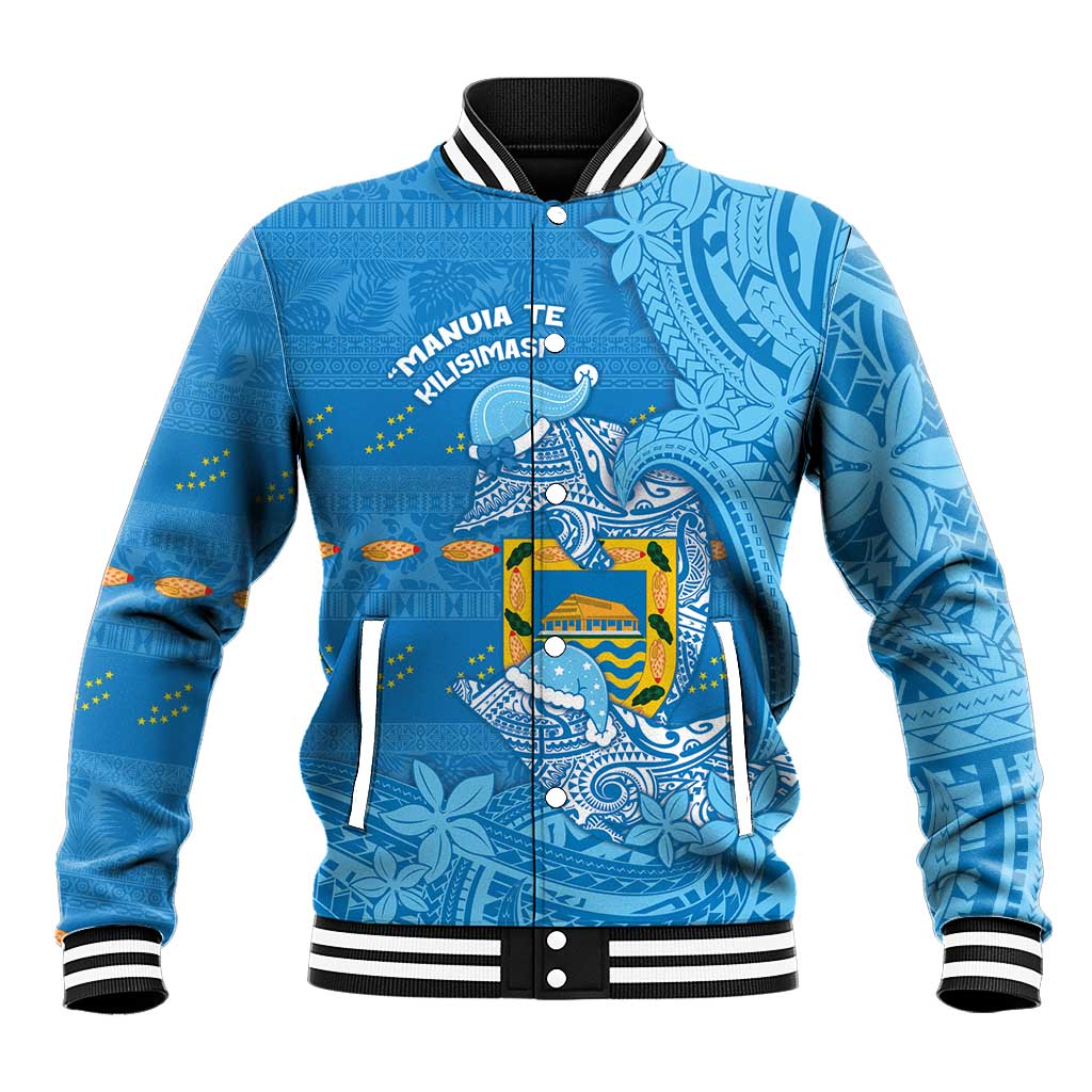Tuvalu Christmas Baseball Jacket Dolphins Santa Xmas Tribal Waves - Polynesian Pride