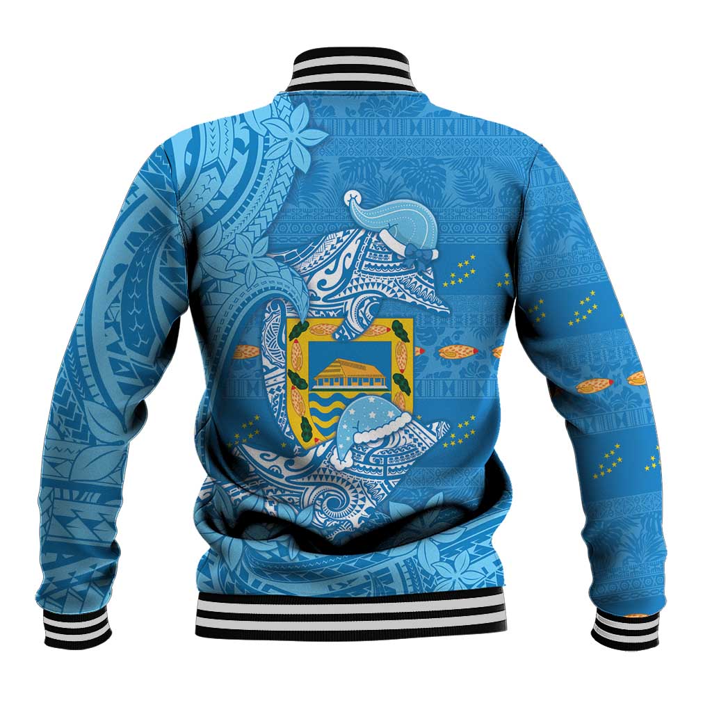 Tuvalu Christmas Baseball Jacket Dolphins Santa Xmas Tribal Waves - Polynesian Pride