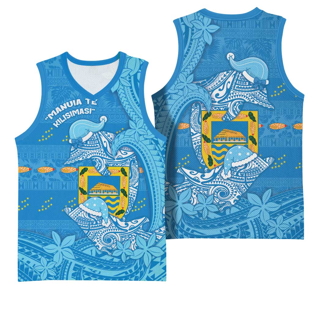 Tuvalu Christmas Basketball Jersey Dolphins Santa Xmas Tribal Waves - Polynesian Pride