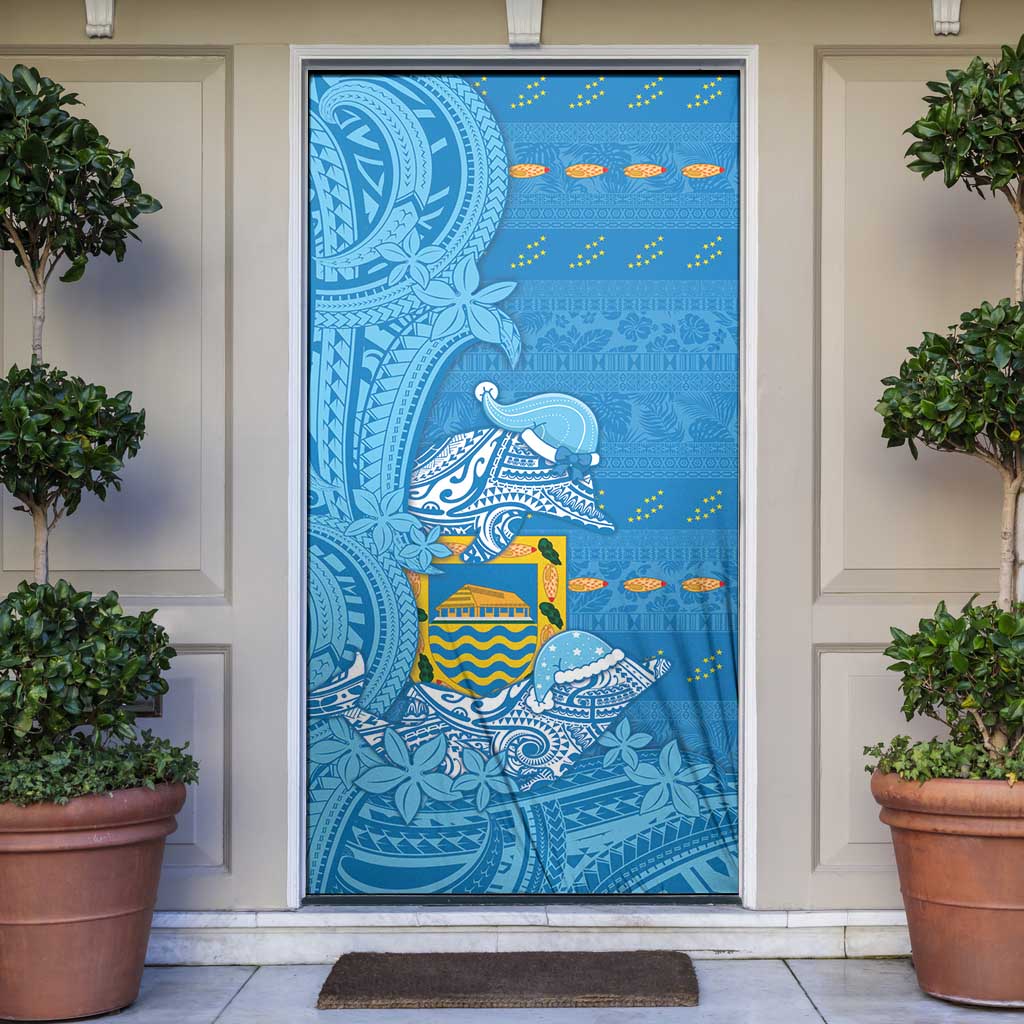 Tuvalu Christmas Door Cover Dolphins Santa Xmas Tribal Waves - Polynesian Pride