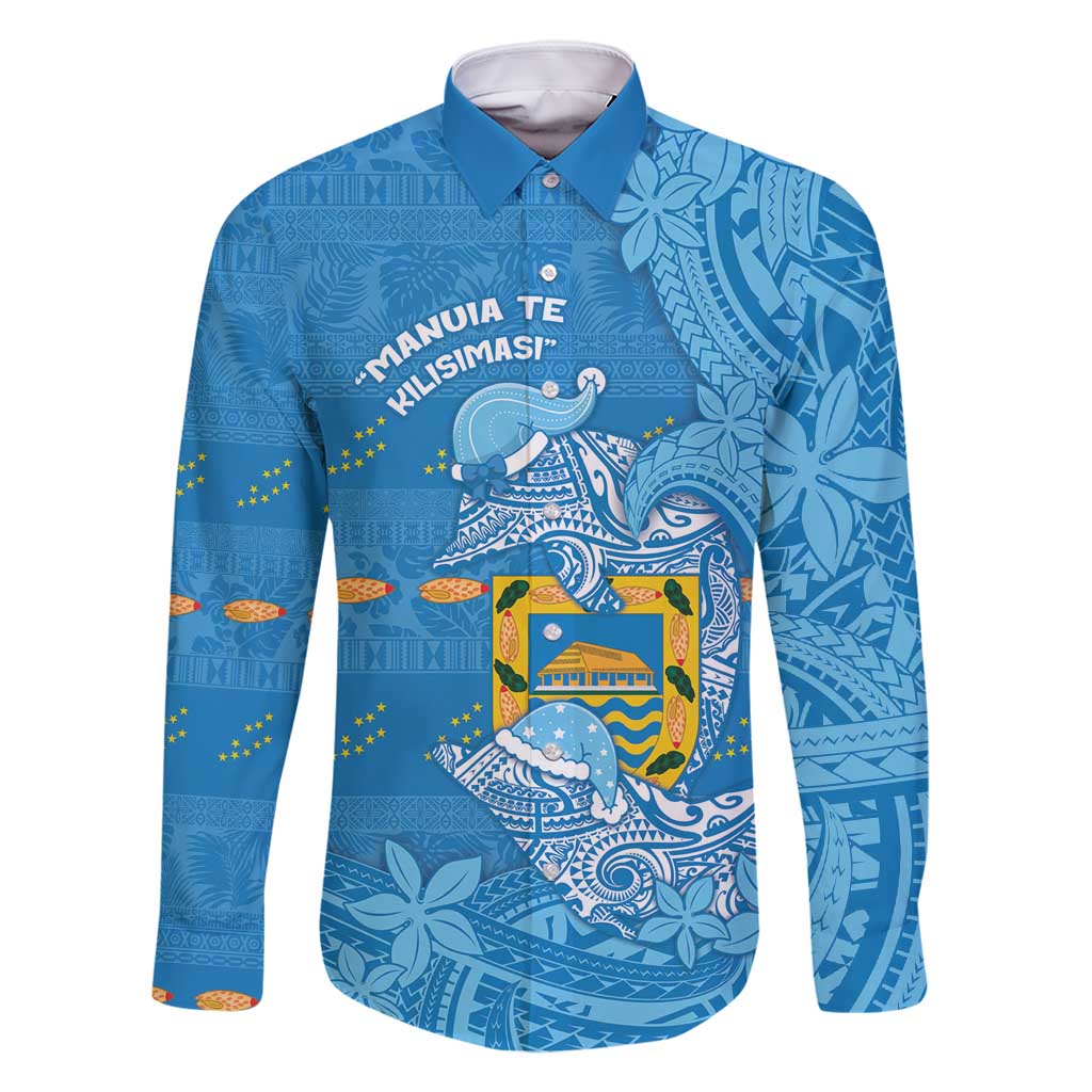 Tuvalu Christmas Family Matching Long Sleeve Bodycon Dress and Hawaiian Shirt Dolphins Santa Xmas Tribal Waves - Polynesian Pride