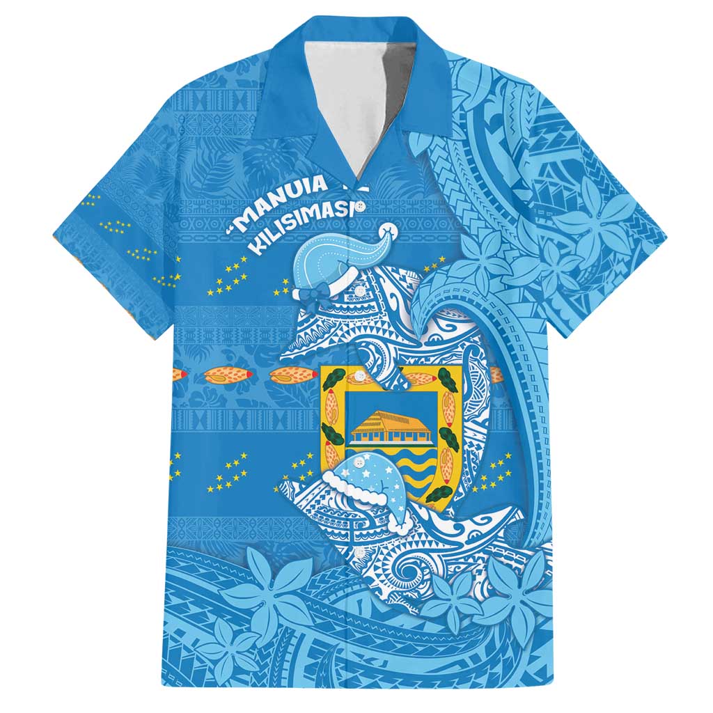 Tuvalu Christmas Family Matching Off Shoulder Maxi Dress and Hawaiian Shirt Dolphins Santa Xmas Tribal Waves - Polynesian Pride