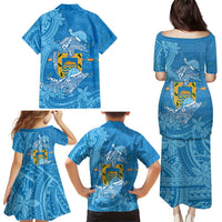 Tuvalu Christmas Family Matching Puletasi and Hawaiian Shirt Dolphins Santa Xmas Tribal Waves - Polynesian Pride