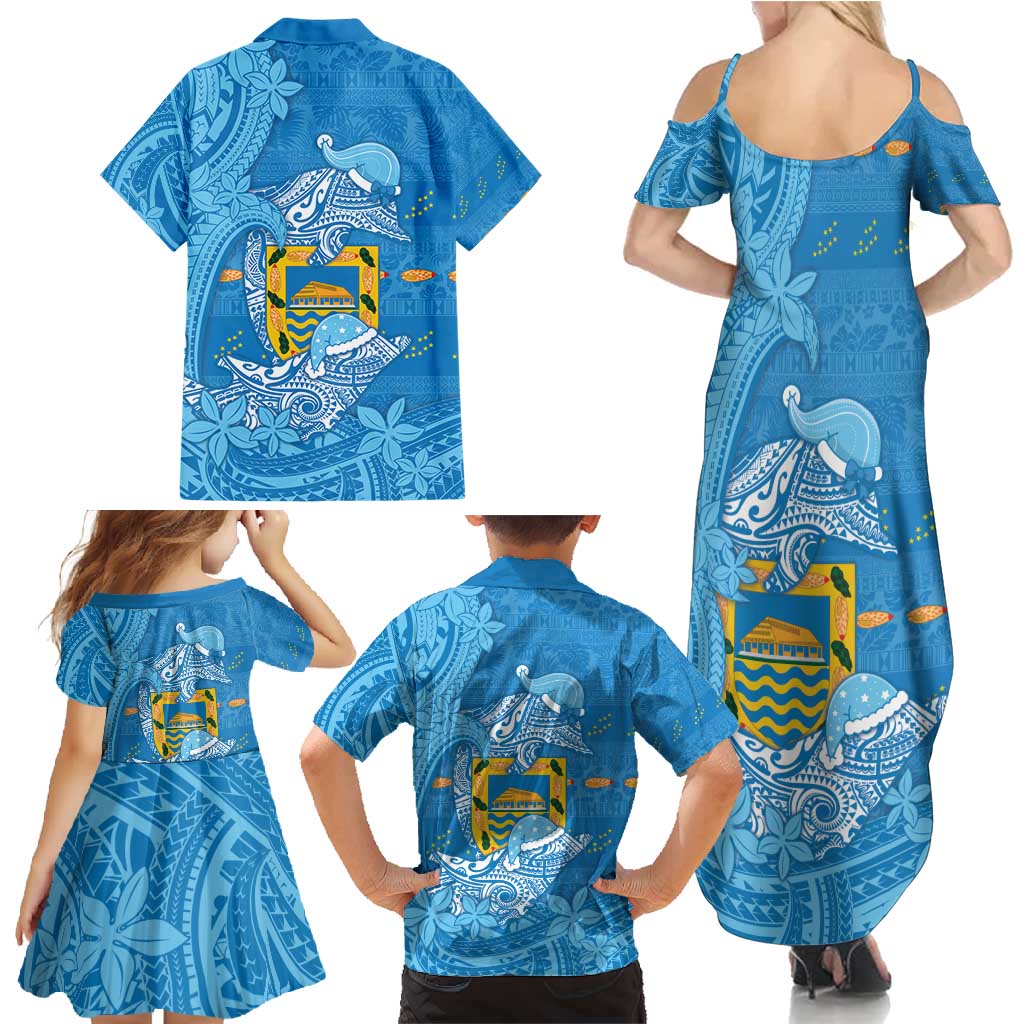 Tuvalu Christmas Family Matching Summer Maxi Dress and Hawaiian Shirt Dolphins Santa Xmas Tribal Waves - Polynesian Pride