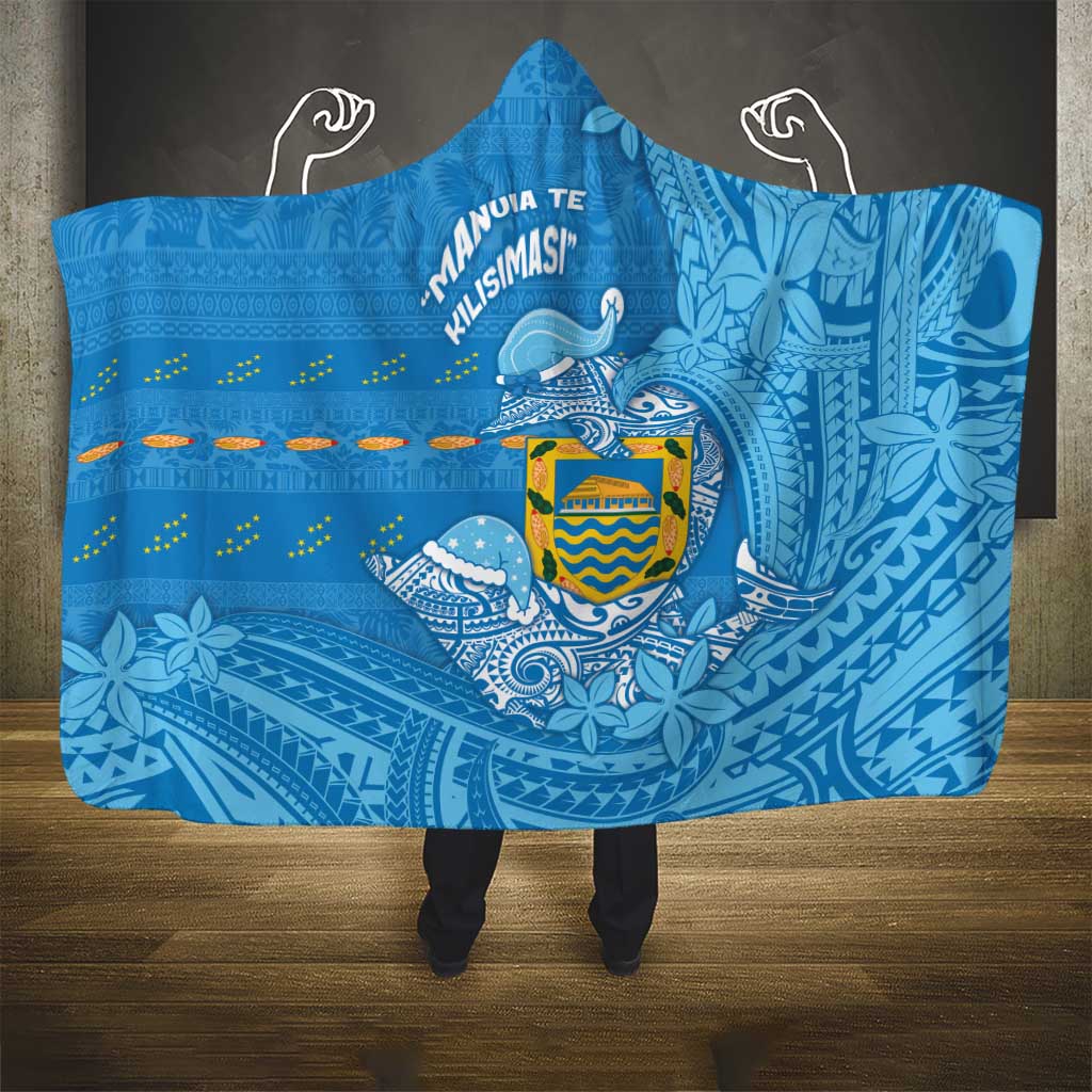 Tuvalu Christmas Hooded Blanket Dolphins Santa Xmas Tribal Waves - Polynesian Pride