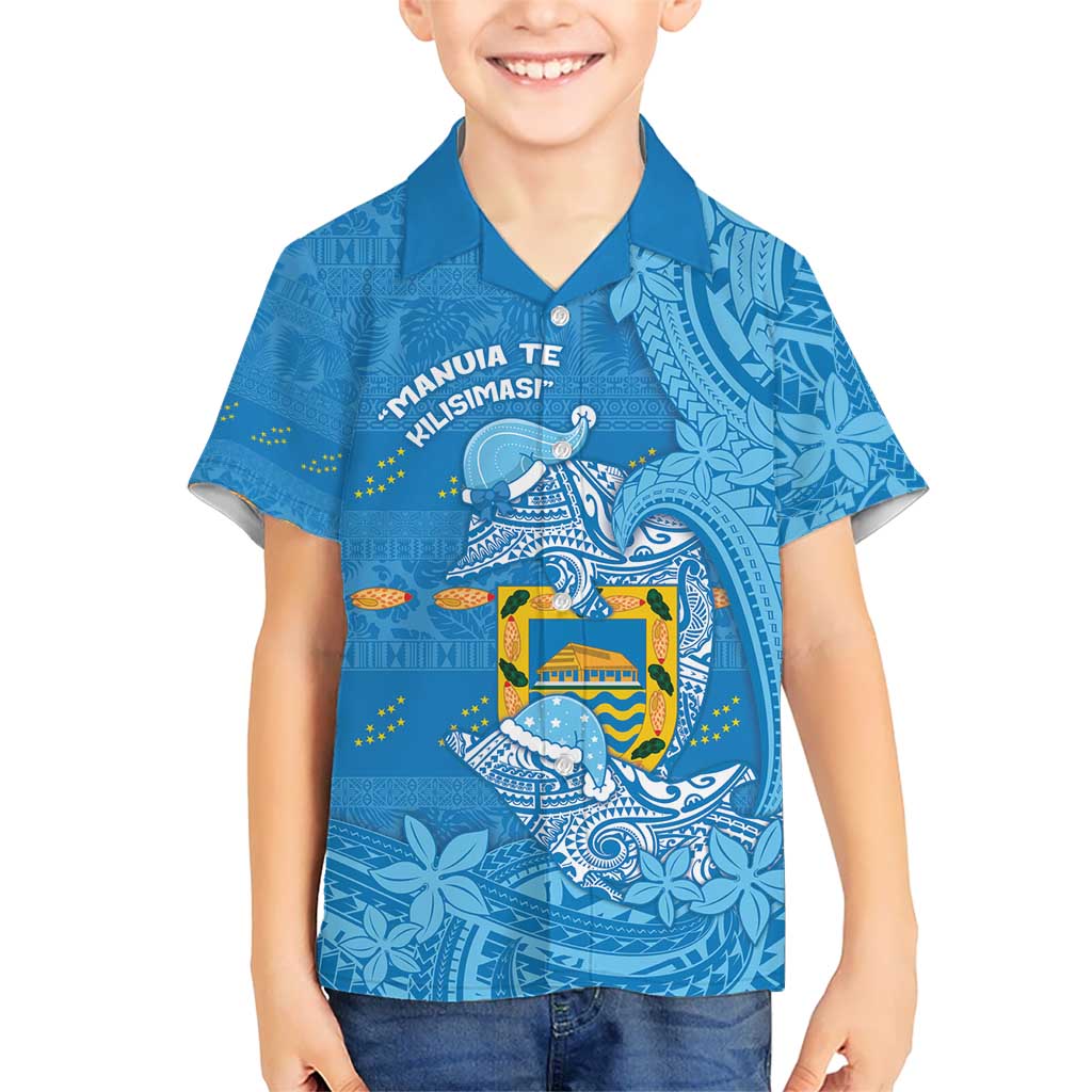Tuvalu Christmas Kid Hawaiian Shirt Dolphins Santa Xmas Tribal Waves - Polynesian Pride