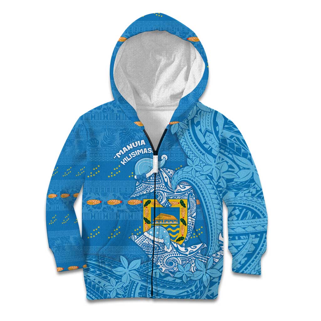 Tuvalu Christmas Kid Hoodie Dolphins Santa Xmas Tribal Waves - Polynesian Pride