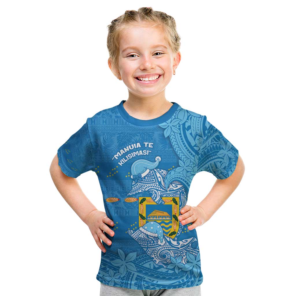 Tuvalu Christmas Kid T Shirt Dolphins Santa Xmas Tribal Waves - Polynesian Pride