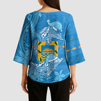 Tuvalu Christmas Kimono Sleeve Blouse Dolphins Santa Xmas Tribal Waves - Polynesian Pride
