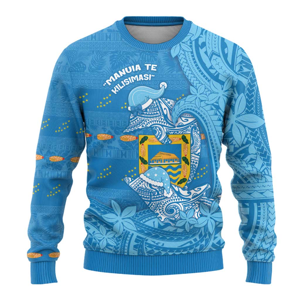 Tuvalu Christmas Ugly Christmas Sweater Dolphins Santa Xmas Tribal Waves - Polynesian Pride