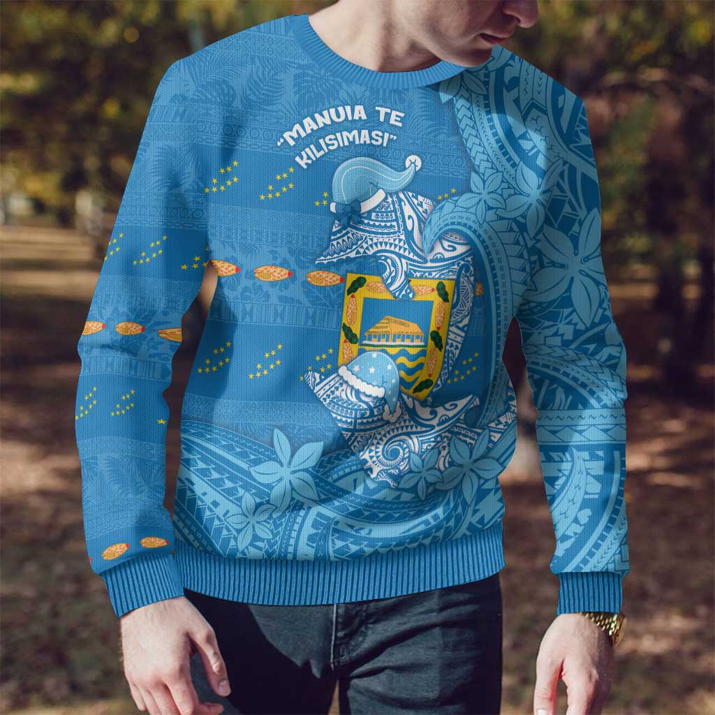 Tuvalu Christmas Ugly Christmas Sweater Dolphins Santa Xmas Tribal Waves - Polynesian Pride