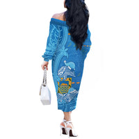 Tuvalu Christmas Off The Shoulder Long Sleeve Dress Dolphins Santa Xmas Tribal Waves - Polynesian Pride