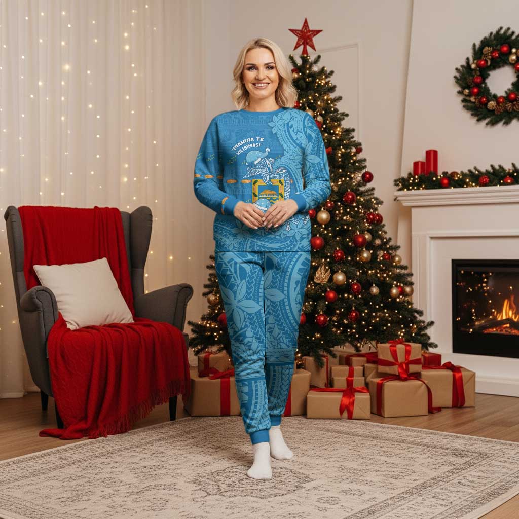 Tuvalu Christmas Pajama Set Dolphins Santa Xmas Tribal Waves - Polynesian Pride