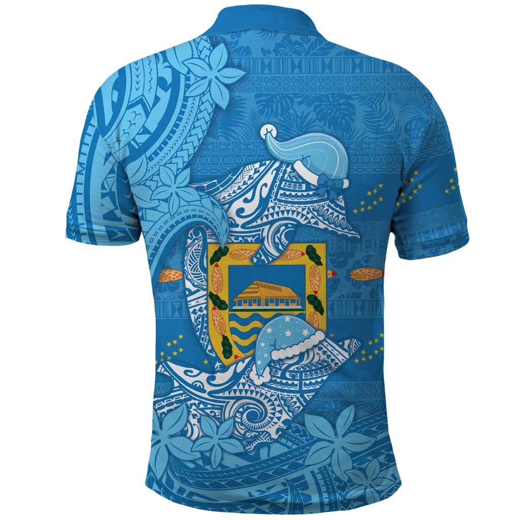 Tuvalu Christmas Polo Shirt Dolphins Santa Xmas Tribal Waves - Polynesian Pride