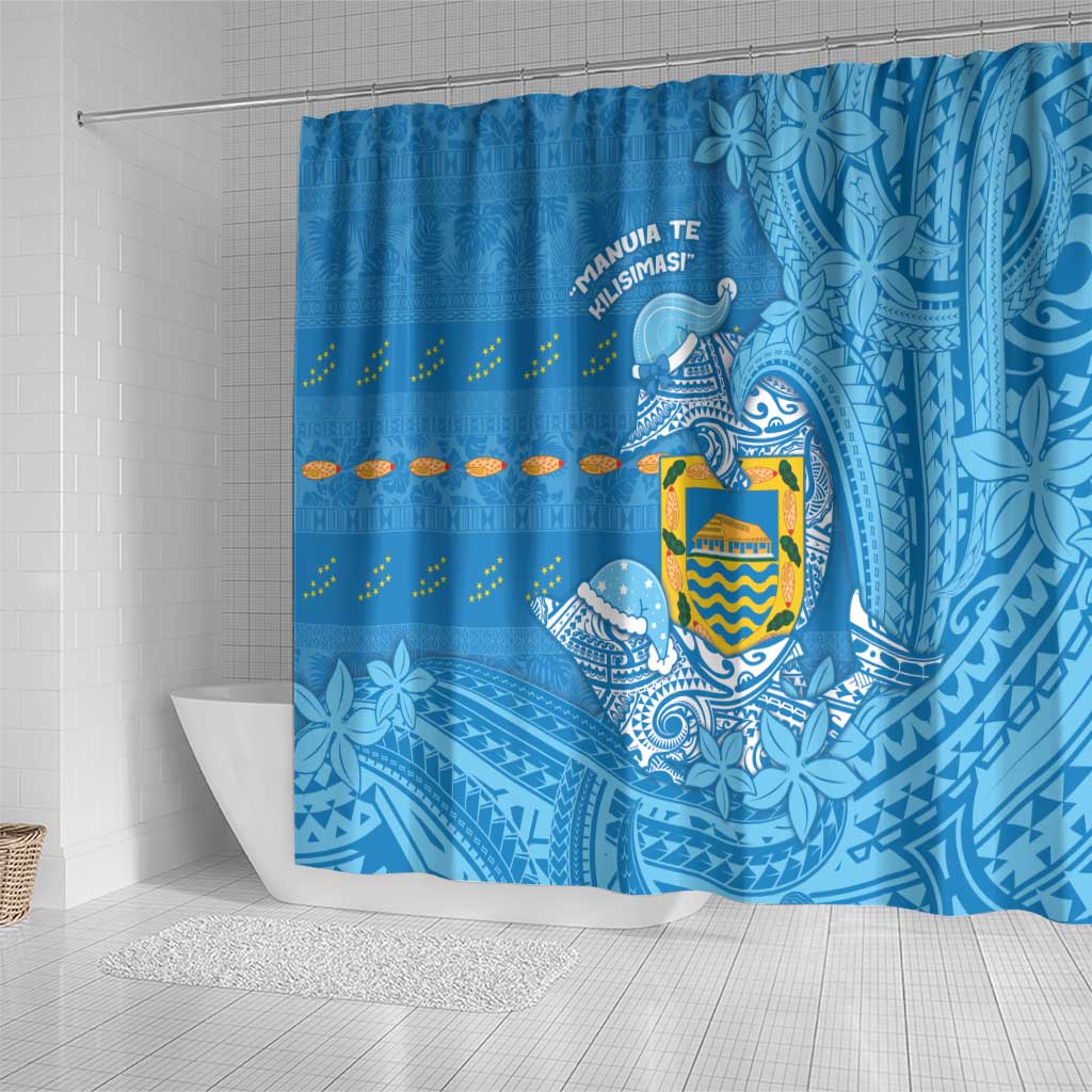 Tuvalu Christmas Shower Curtain Dolphins Santa Xmas Tribal Waves - Polynesian Pride