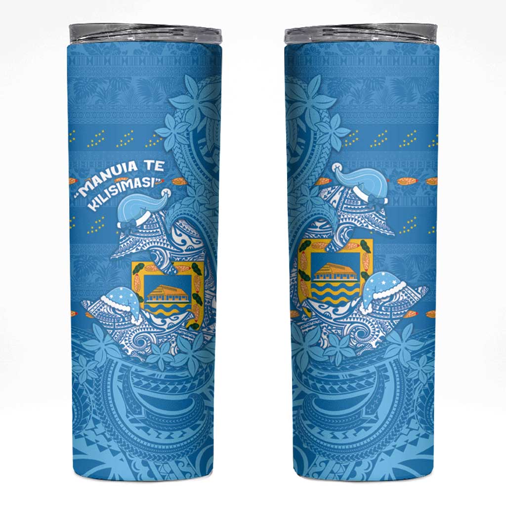 Tuvalu Christmas Skinny Tumbler Dolphins Santa Xmas Tribal Waves - Polynesian Pride