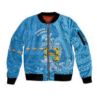 Tuvalu Christmas Sleeve Zip Bomber Jacket Dolphins Santa Xmas Tribal Waves - Polynesian Pride