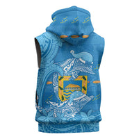 Tuvalu Christmas Sleeveless Hoodie Dolphins Santa Xmas Tribal Waves - Polynesian Pride