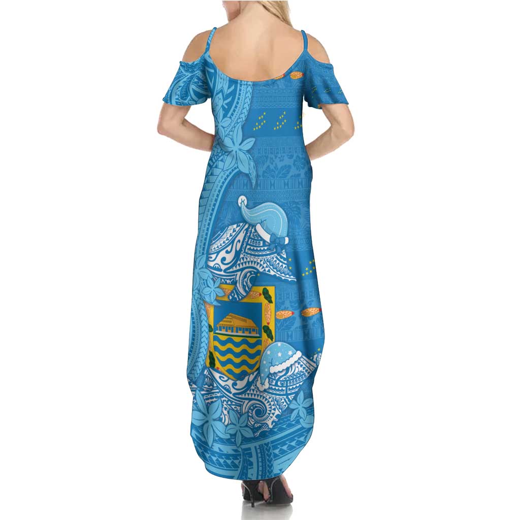 Tuvalu Christmas Summer Maxi Dress Dolphins Santa Xmas Tribal Waves - Polynesian Pride