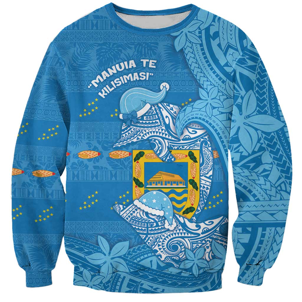 Tuvalu Christmas Sweatshirt Dolphins Santa Xmas Tribal Waves - Polynesian Pride