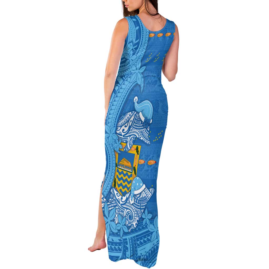 Tuvalu Christmas Tank Maxi Dress Dolphins Santa Xmas Tribal Waves - Polynesian Pride