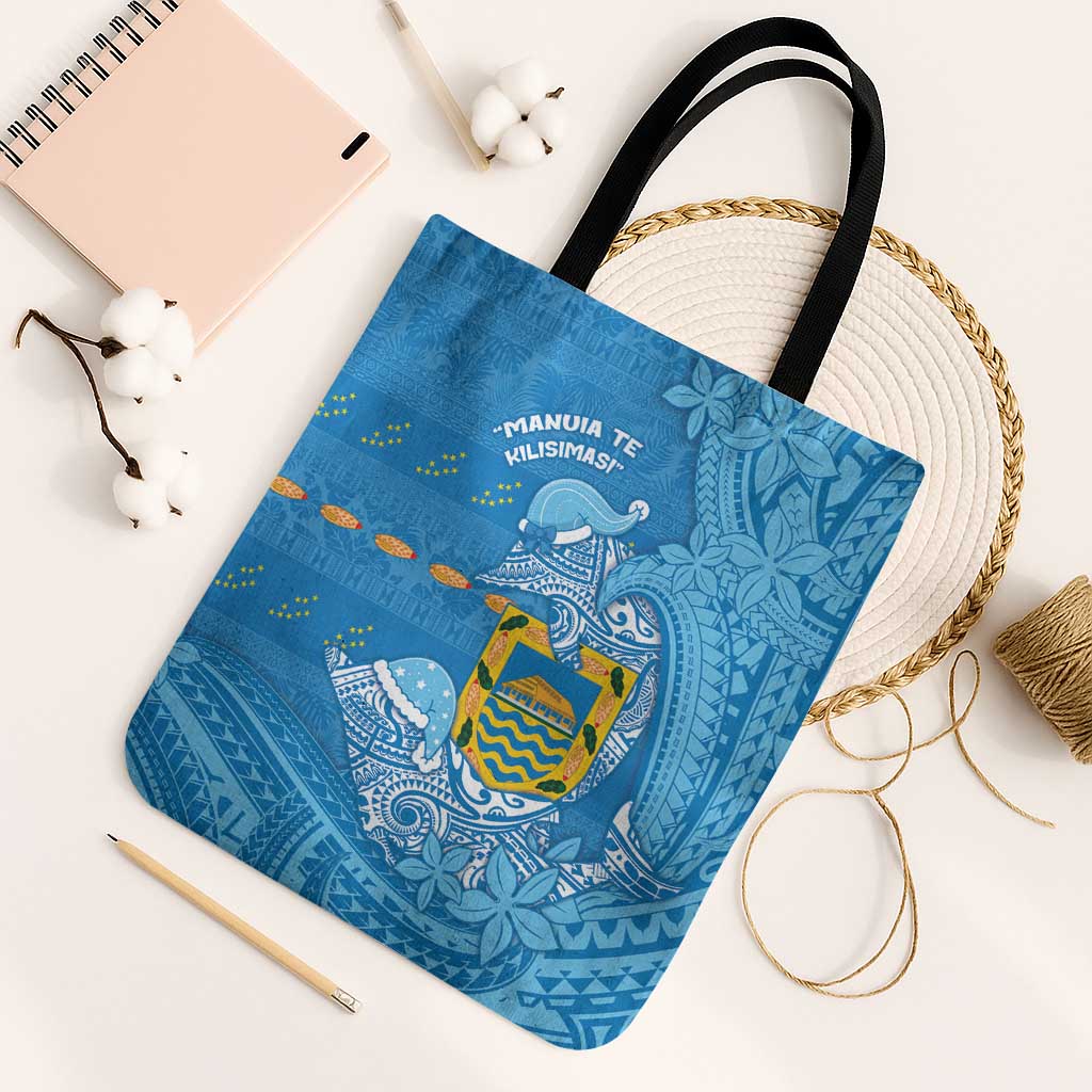 Tuvalu Christmas Tote Bag Dolphins Santa Xmas Tribal Waves - Polynesian Pride