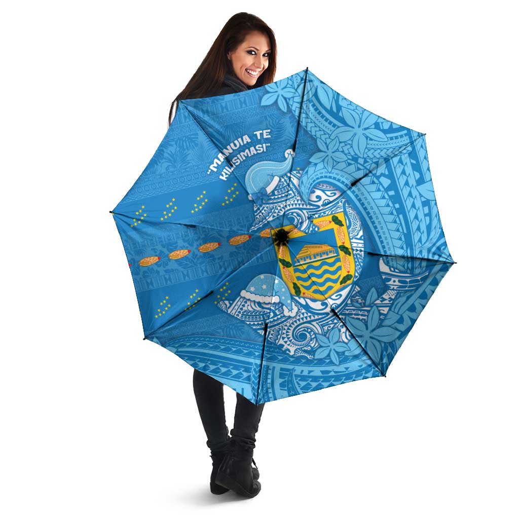 Tuvalu Christmas Umbrella Dolphins Santa Xmas Tribal Waves - Polynesian Pride