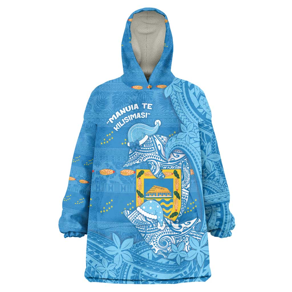 Tuvalu Christmas Wearable Blanket Hoodie Dolphins Santa Xmas Tribal Waves - Polynesian Pride