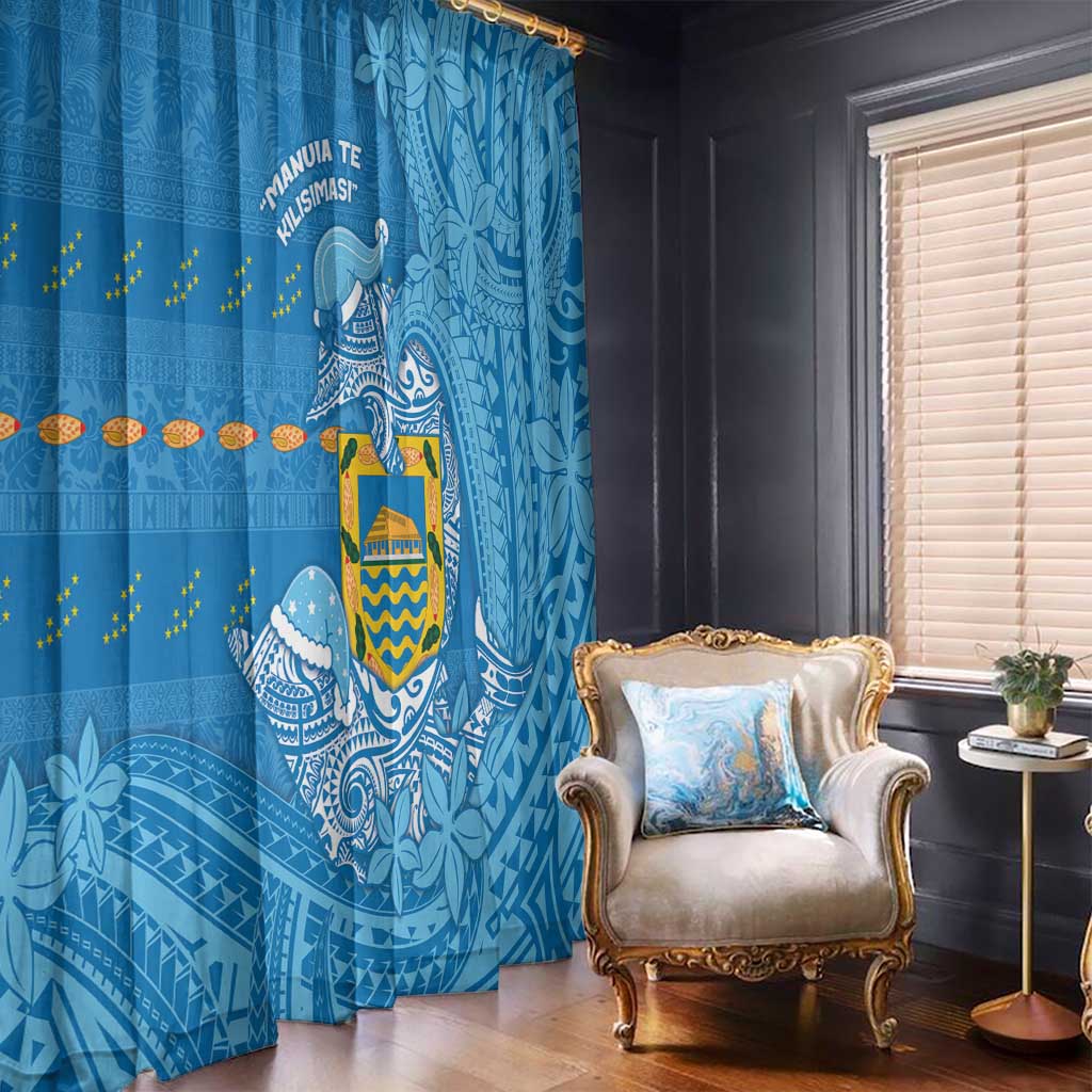 Tuvalu Christmas Window Curtain Dolphins Santa Xmas Tribal Waves - Polynesian Pride