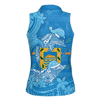Tuvalu Christmas Women Sleeveless Polo Shirt Dolphins Santa Xmas Tribal Waves - Polynesian Pride