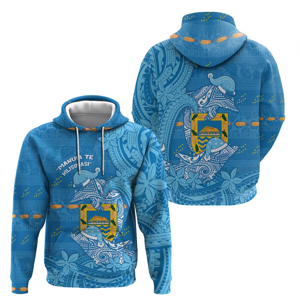 Tuvalu Christmas Zip Hoodie Dolphins Santa Xmas Tribal Waves - Polynesian Pride