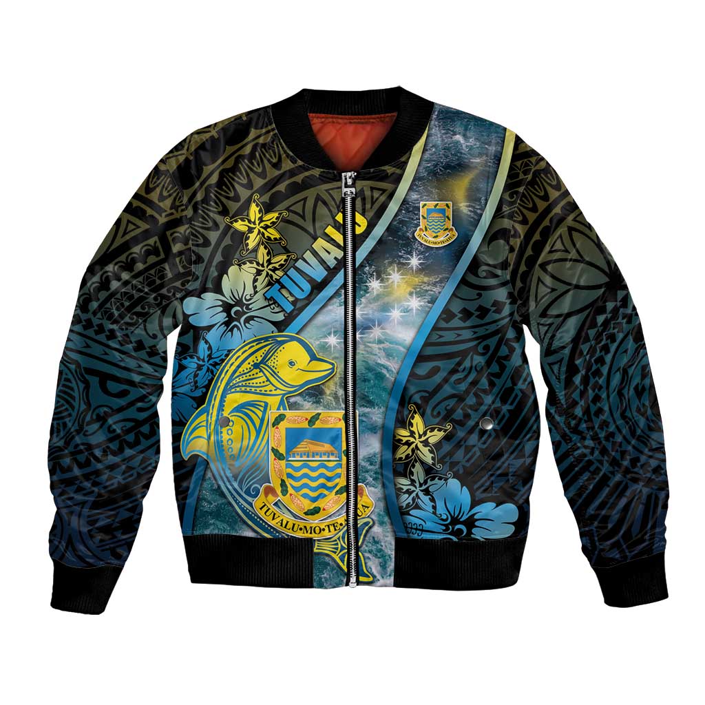 Personalised Tuvalu Bomber Jacket Dolphin On The Waves