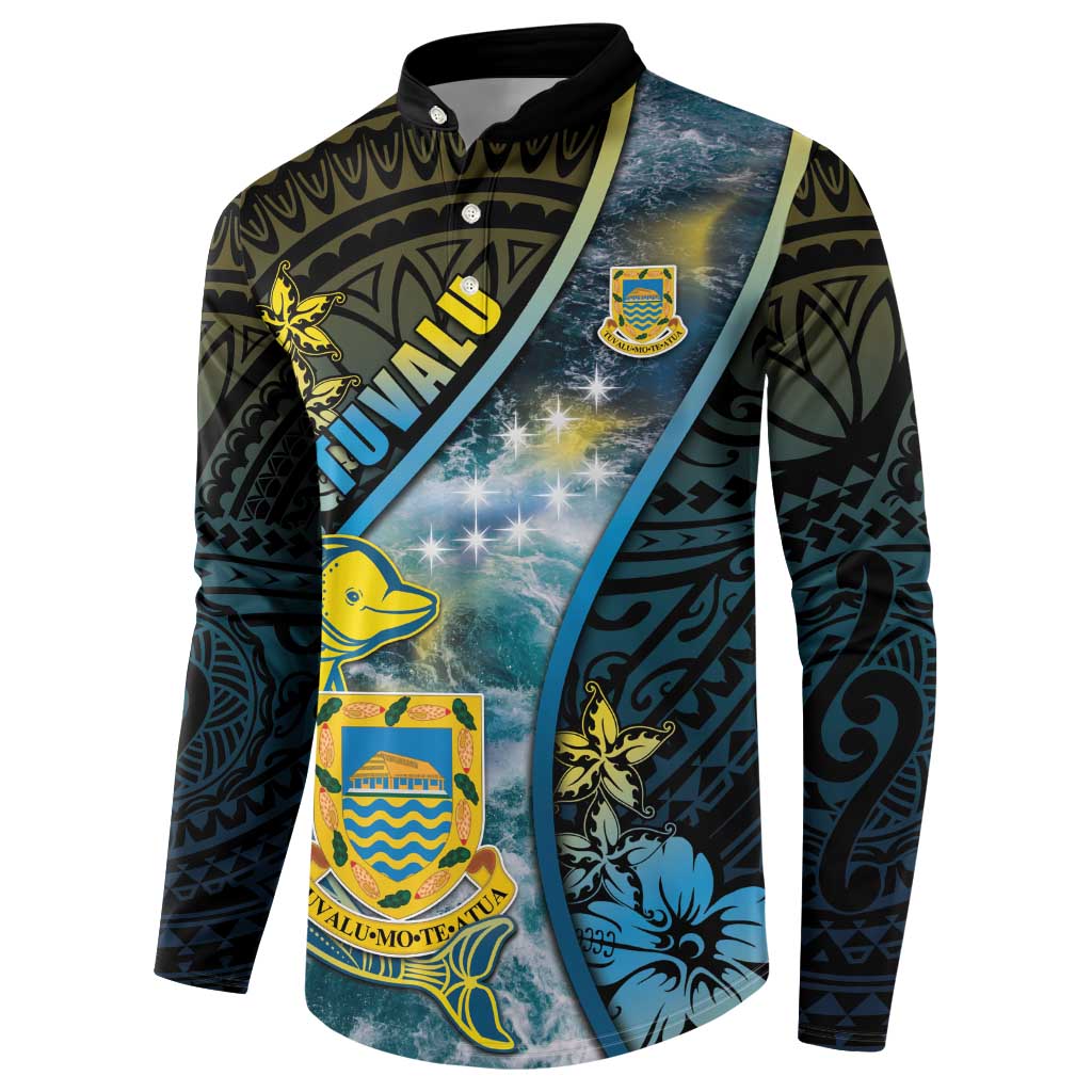 Personalised Tuvalu Button Sweatshirt Dolphin On The Waves DT05 - Polynesian Pride