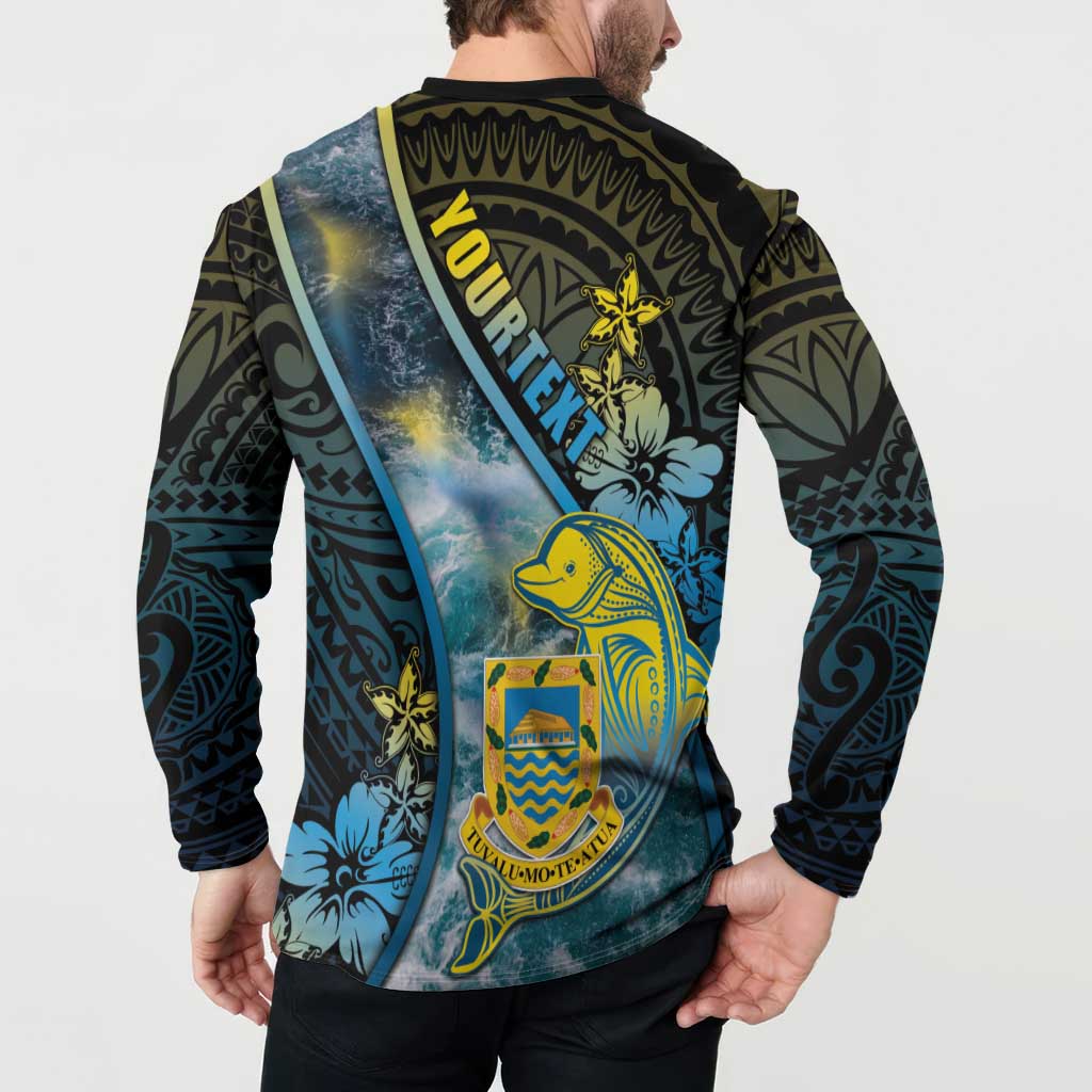 Personalised Tuvalu Button Sweatshirt Dolphin On The Waves DT05 - Polynesian Pride