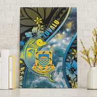 Tuvalu Canvas Wall Art Dolphin On The Waves DT05 Without Frame Blue - Polynesian Pride