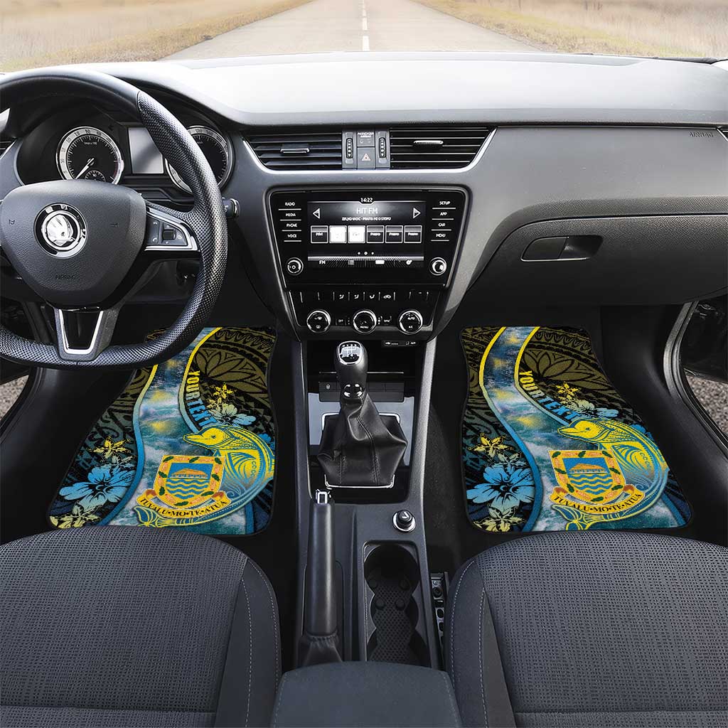 Tuvalu Car Mats Dolphin On The Waves DT05 Set 2pcs - Front Blue - Polynesian Pride
