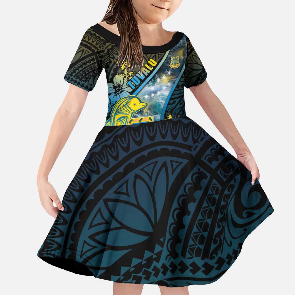 Personalised Tuvalu Family Matching Long Sleeve Bodycon Dress and Hawaiian Shirt Dolphin On The Waves