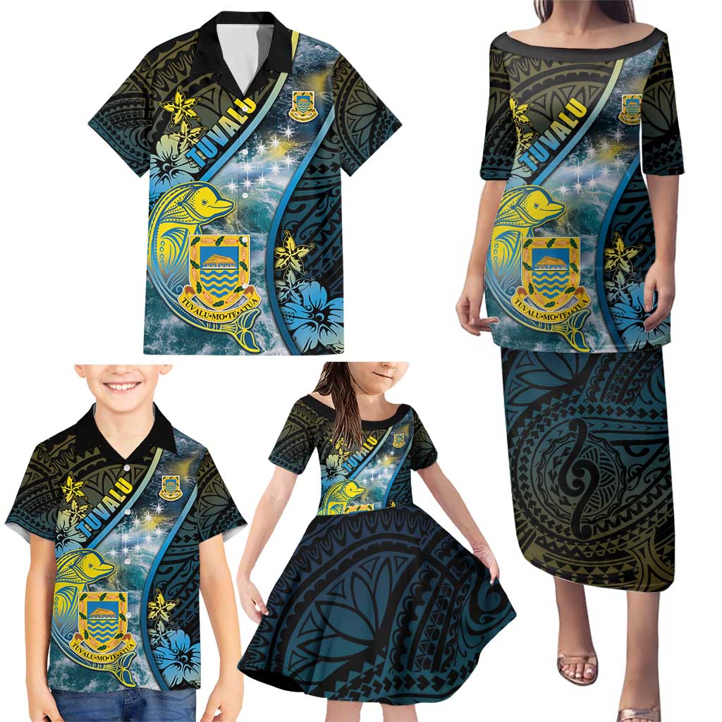 Personalised Tuvalu Family Matching Puletasi and Hawaiian Shirt Dolphin On The Waves DT05 - Polynesian Pride