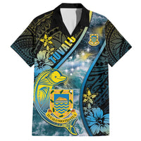 Personalised Tuvalu Family Matching Puletasi and Hawaiian Shirt Dolphin On The Waves DT05 Dad's Shirt - Short Sleeve Blue - Polynesian Pride